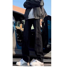 黑色拼接弯刀牛仔裤男春季美式复古微喇裤子青少年修身直筒裤，男装牛仔裤，星座218-1（原230）