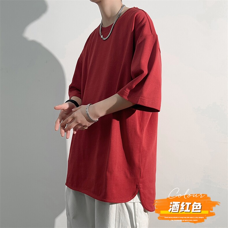 港风冰感短袖T恤宽松百搭纯色设计感圆领短袖TC3163-P25,男装T恤,星座717