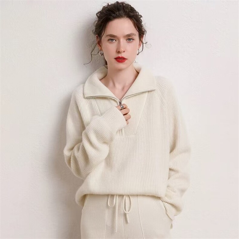 2025年秋季加厚常规其他单件元宝针YKK半拉链高翻领时尚百搭，女装针织衫/毛衣，名驰羊绒