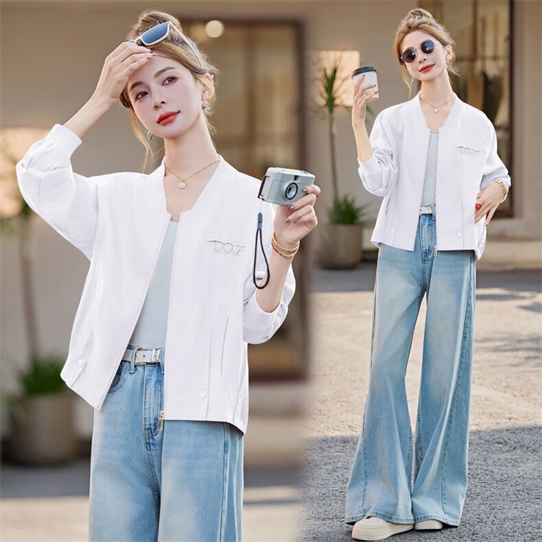 条纹拼接假两件衬衫薄外套女2025春夏新款宽松休闲百搭防晒衣上衣,女装衬衫,余墨