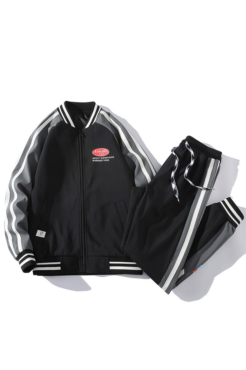 大码休闲棒球服夹克外套拼接印花束脚九分裤卫裤套装男TZD10P110,男装休闲裤,电商B226-2（原B217-2）