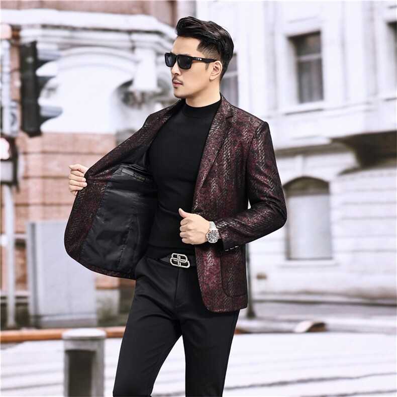 春秋款男士绵羊皮西服真皮休闲外套中年男装百搭通勤夹克墨紫纹,男装夹克,电商B360A（原721A）