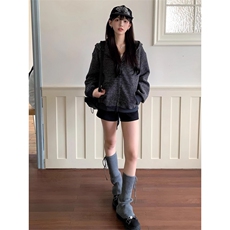 网图条纹连帽拉链外套男2025新款设计感宽松美式开衫卫衣特P68，女装短外套，电商C306-1