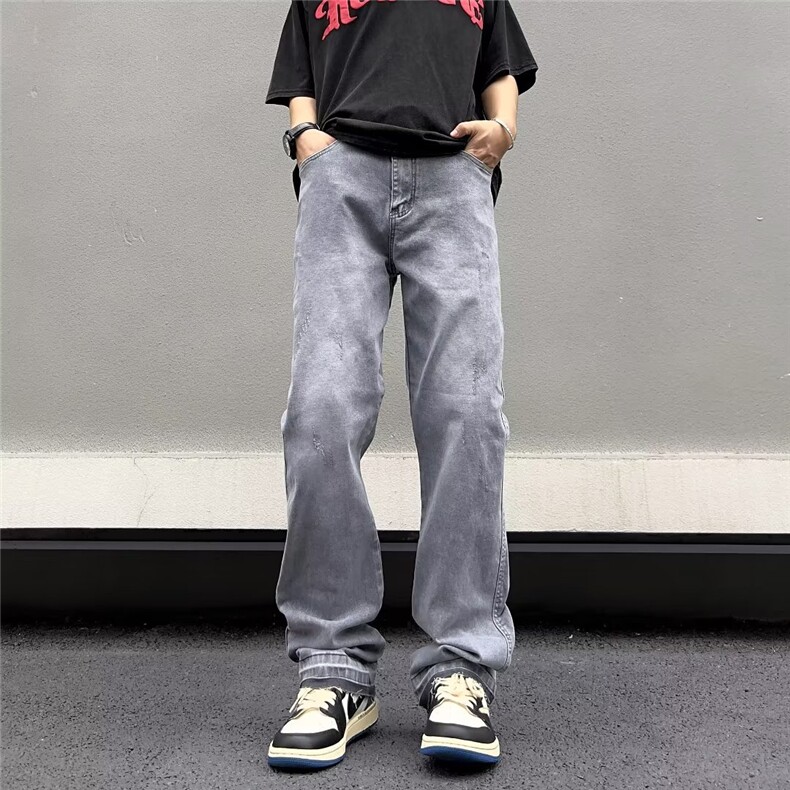 美式vibe裤子高街水洗牛仔裤男设计感小众拉链裤B8163P42图片