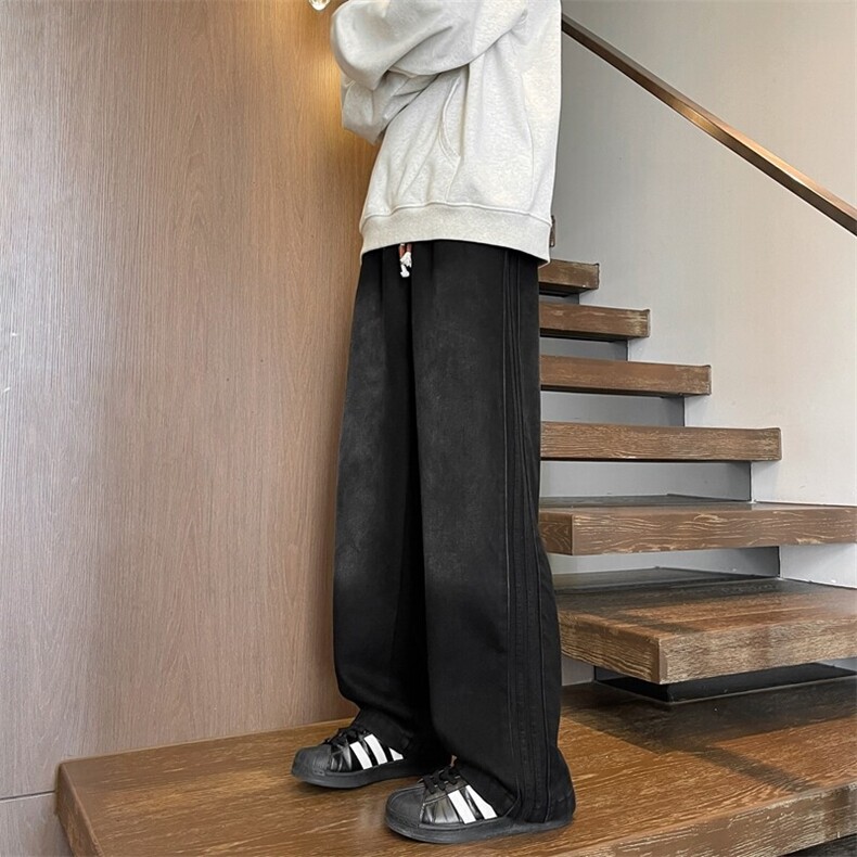 M-8XL春季牛仔裤特大码美式高街直筒潮牌侧边拼接长裤NZ9002/P55，男装牛仔裤，电商B238