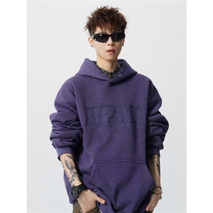 904-2-CD618-P60加绒70控88-98秋冬重磅加绒拱桥绣花连帽卫衣男图片