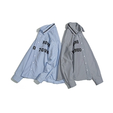 1白底条纹七分袖衬衫男大码M-5XL港风情侣长袖衬衫QCS7018P45控59，男装衬衫，星座226-2