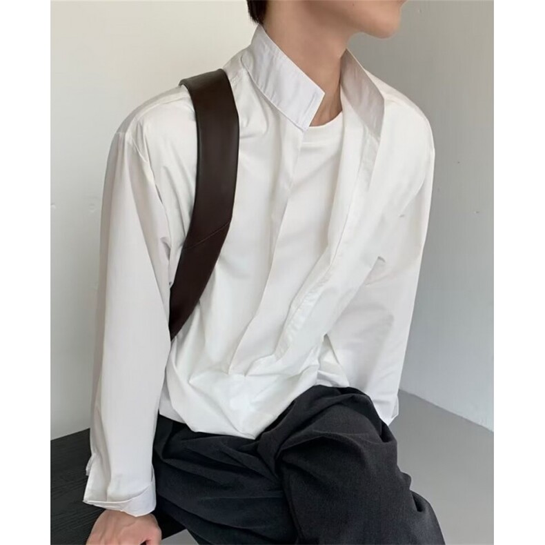 春秋极简风韩系休闲衬衫肩部拼色ins长袖衬衫男 CA30图片