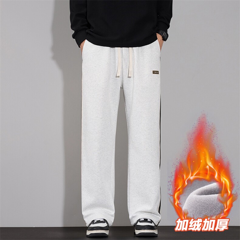 休闲裤男秋冬宽松直筒裤加绒加厚条纹阔腿长裤子D015-P45加绒P50,男装卫衣,星座509