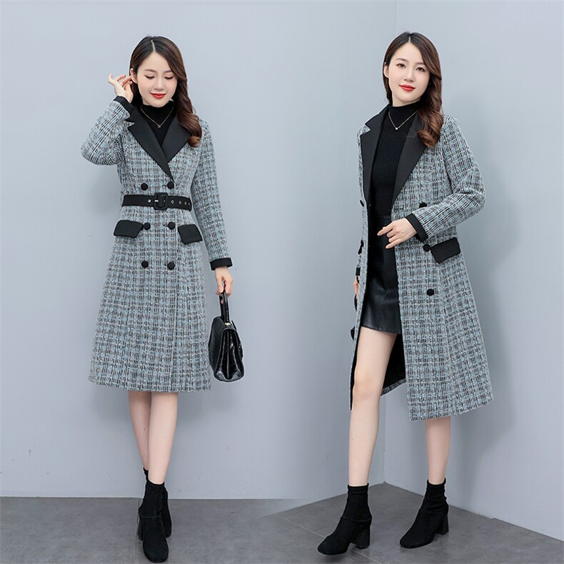 轻奢时尚格子毛呢大衣女2022秋冬新款修身显瘦潮流长款毛呢外套,女装毛呢外套,尚洛菲