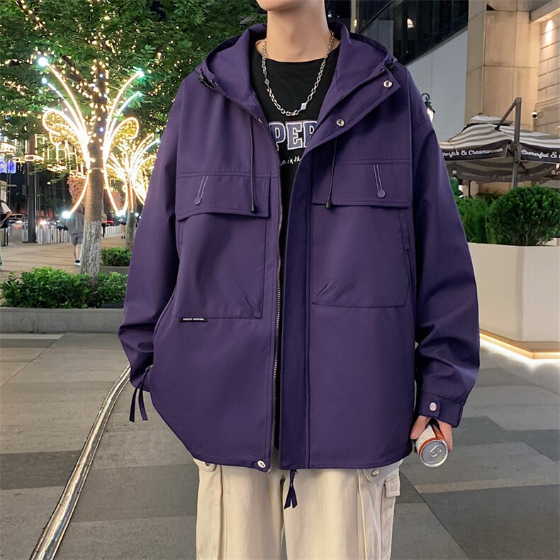 2024新款秋季夹克男工装青少年连帽中学生宽松户外外套情侣冲锋衣，男装夹克，电商A409-1