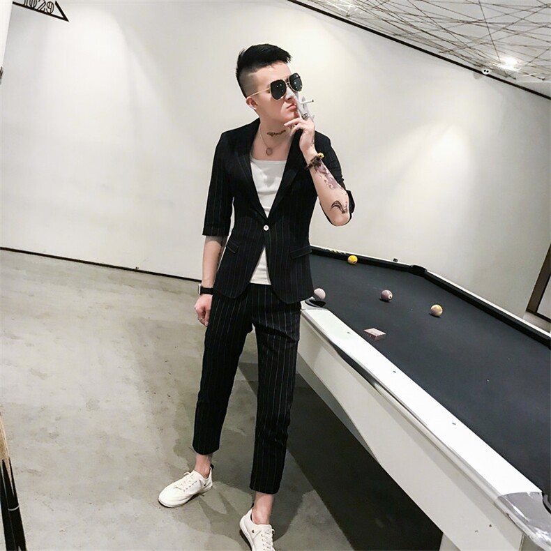 夏新款韩版休闲男士社会小伙中袖小西服套装外套A,男装西服套装,星座406