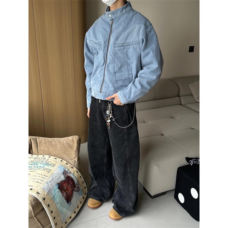 【有货】冰川蓝立领外套男高级感痞帅春秋工装夹克JK7703LL-特P65,男装夹克,星座1007（原301D）