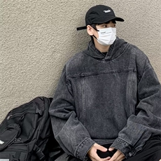 水洗复古情侣装牛仔卫衣连帽外套潮牌高街宽松帅气夹克衫2025P63，男装夹克，星座410-2