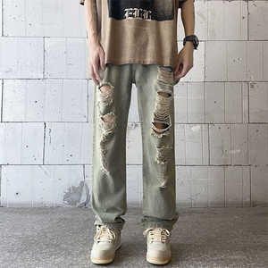牛仔裤男夏季薄款美式高街vibe风破洞宽松休闲长裤子N02221-P45图片