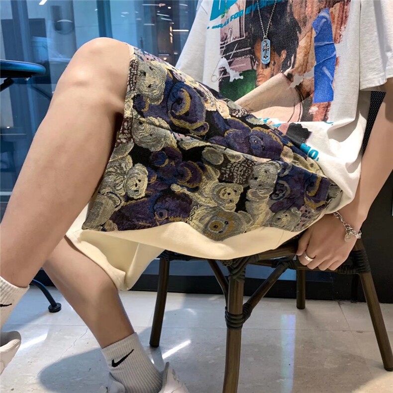 潮休闲裤中时尚潮牌潮流男宽松五分裤小熊拼接裤子DK73P30,男装休闲裤,星座1116-2