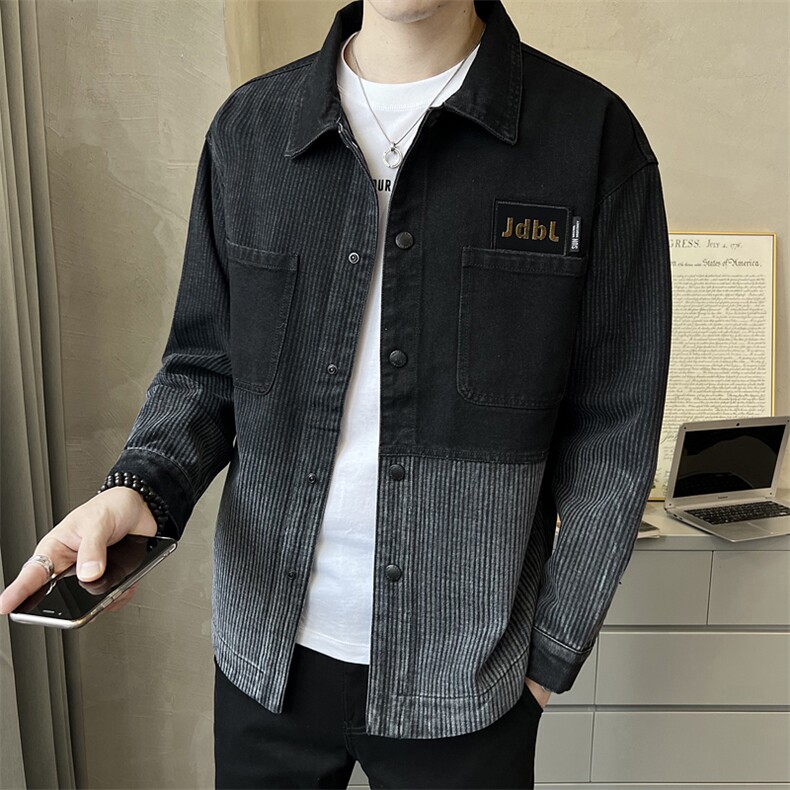 春季牛仔条纹衬衫外套休闲长袖上衣C520-P110,男装衬衫,电商A237