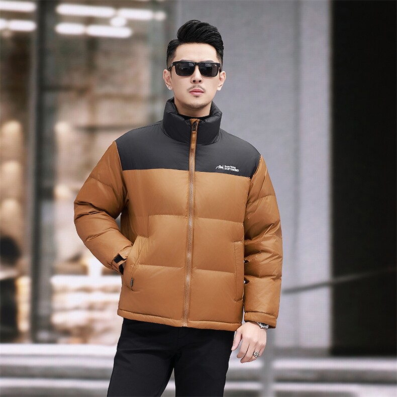 90%白鸭绒中青年羽绒服夹克男立领青年面包服羽绒服外套大衣图片