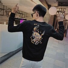 4秋装新款长袖圆领卫衣社会小伙麒麟刺绣个性卫衣C301B-WY04，男装卫衣，电商C301B