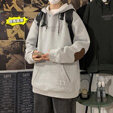 2021冬季新港风海报墙大码男女贴布印花加绒加厚连帽卫衣W5201P50，男装卫衣，电商A001