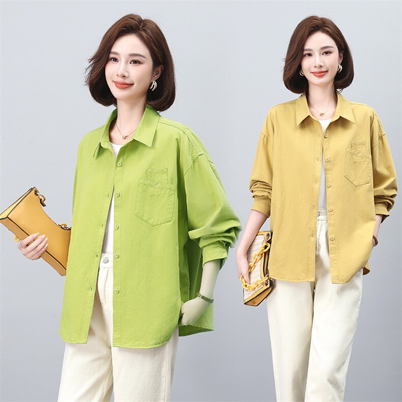 大码女装宽松衬衫外套女春装2026新款设计感小众黄色衬衣纯棉上衣,女装衬衫,板酷