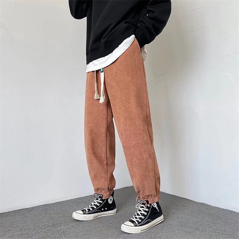男春秋季灯芯绒条带束脚休闲裤K2634P35图片