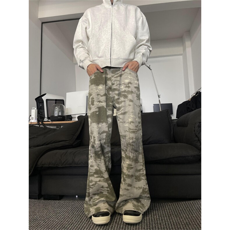 K842-P58秋冬男士迷彩微喇休闲裤宽松直筒阔腿拖地裤长裤,男装休闲裤,电商B327