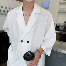 夏季新款冰丝衬衫七分袖文艺宽松衬衫百搭外套WC1033-P45，男装衬衫，星座1109-3