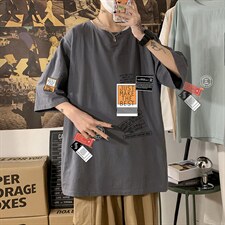 YT26121-P30亚短袖t恤男大码五分袖男宽松七分袖海报风，男装T恤，电商A040
