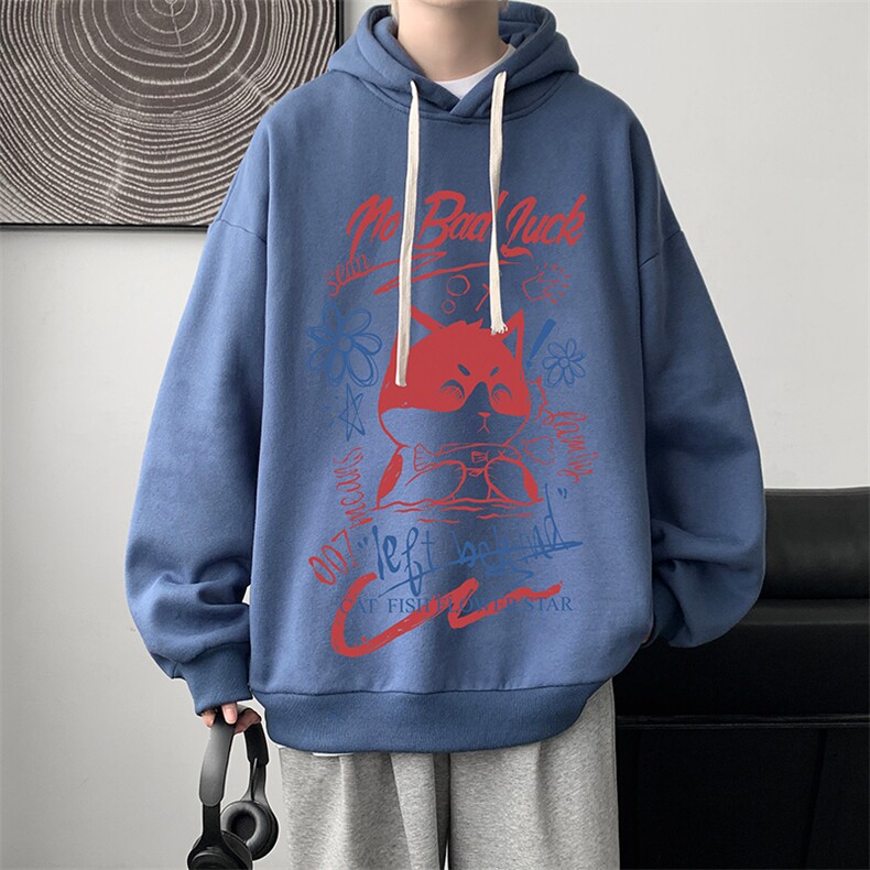 WY2226-P35 加绒款-P40 纯棉连帽卫衣男大码运动帽衫宽松薄外套男图片