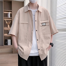 2025新款冰丝短袖衬衫夏季薄款韩版潮流工装衬衣A436-G533-P40，男装T恤，电商A436