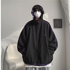 港风秋冬男女连帽夹克衫三条杠条纹撞色冲锋衣外套JK305P68，男装夹克，星座1013-1