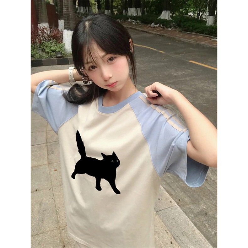 抖音得物品质二开240克宽松纯棉美式潮牌插肩三杠织带短袖T恤,男装T恤,电商A486