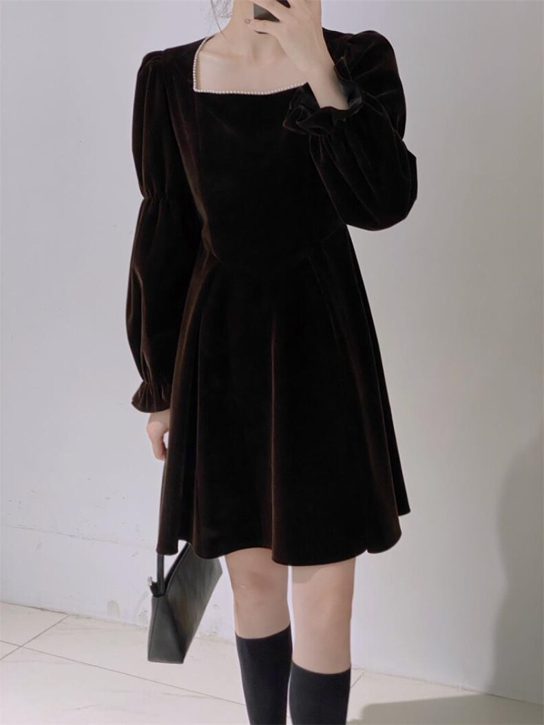 钉珠丝绒短裙，其它，驿谷