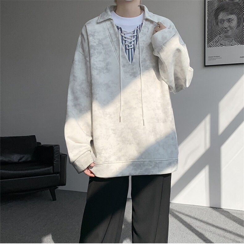 WY10151-特P48控88小众扎染撞色拼接条纹假两件大码男宽松卫衣,男装卫衣,电商A059