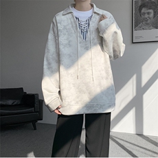 WY10151-特P48控88小众扎染撞色拼接条纹假两件大码男宽松卫衣，男装卫衣，电商A059