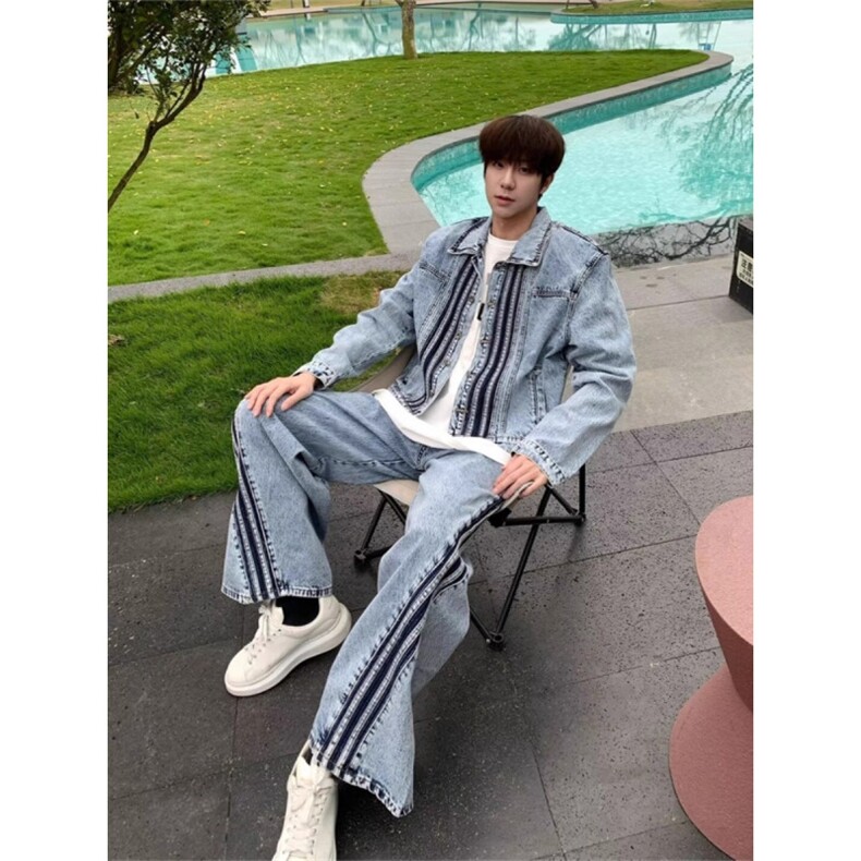 JK8941-P68美式覆古三条杠翻领牛仔外套男款潮流街头百搭,男装工装外套,电商B323A