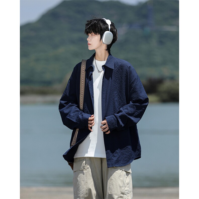 8XL-M泡泡纱盐缩肌理长袖衬衫男春季冰丝外套防晒衬衣CS29007P40,男装防晒衣,电商B312
