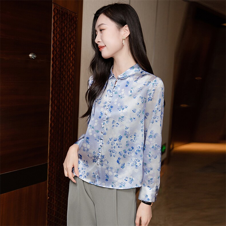 长袖印花真丝衬衫女2026春夏新款时尚洋气减龄重磅真丝上衣小衫,女装衬衫,阿舍尔精品