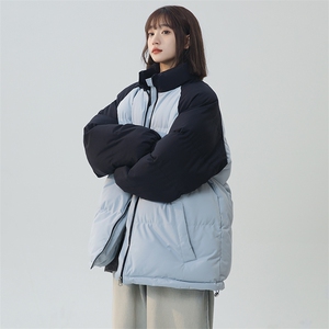 得物二开拼接色棉衣拉链撞色棉袄男女生情侣立领A177-M718-P48图片