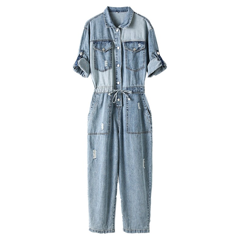 牛仔连体裤女2022夏季新款女装高腰显瘦百搭帅气工装休闲连衣裤潮,女装休闲裤,慧尚依恋