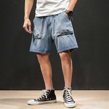 2021夏季新款日系大码男休闲工装五分裤宽松牛仔短裤K8137-P45，男装牛仔裤，电商A001
