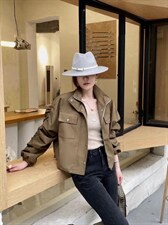 2021秋季新款韩版时尚休闲袖抽牛筋下摆抽绳短款风衣外套，女装风衣，L·H·X