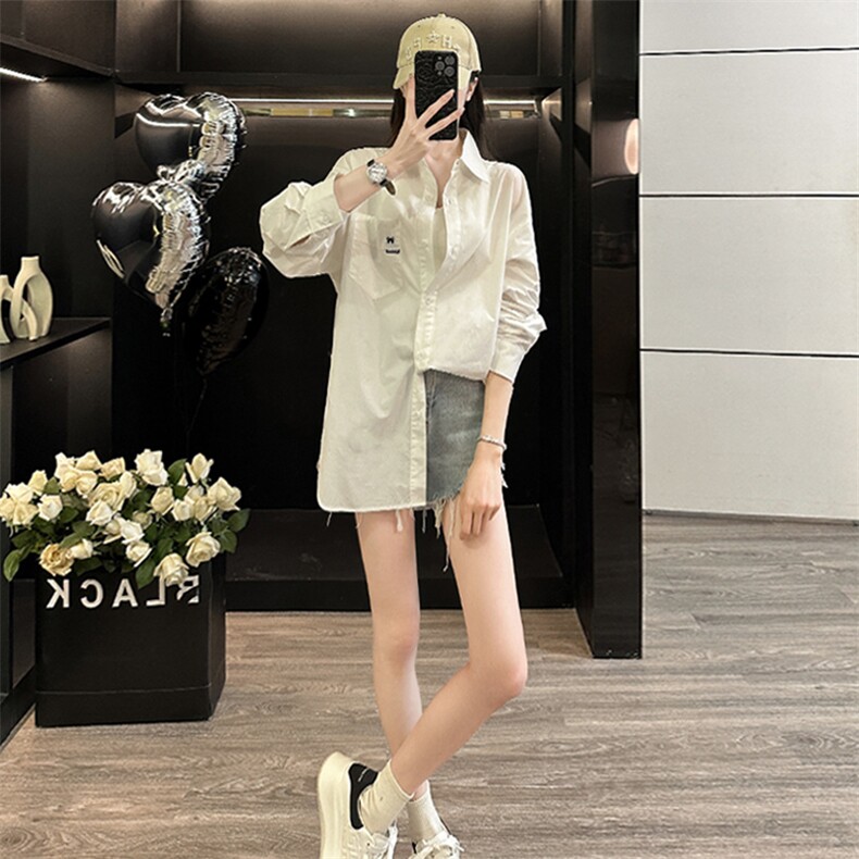 女春季新款多巴胺时尚运动休闲百搭宽松显瘦纯色洋气中长款衬衣潮,女装套装/套裙,2C310