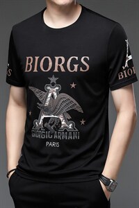 短袖T恤男夏季宽松薄款纯色上衣服圆领印花汗衫潮流大码半截袖图片