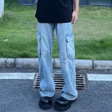 D7789-P60美式立体拼接口袋直筒牛仔裤嘻哈重磅长裤男女-网图现货，男装牛仔裤，星座603-2