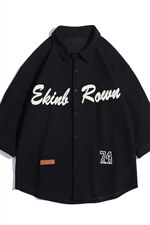 1白底华夫格大码M-5XL日系潮流情侣七分袖衬衫男QCS7010P45控59，男装衬衫，星座226-2