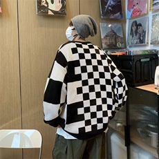 毛衣男秋新款美式复古小众设计感棋盘格针织衫X696P40，男装针织衫/毛衣，星座1116-2
