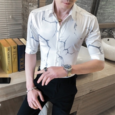 312A-254-P55新款社会小伙中袖衬衫韩版潮流男士五分袖衬衣B，男装T恤，星座312A-5