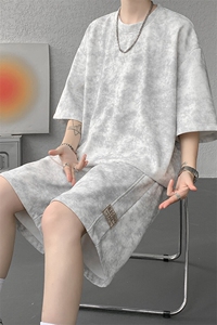8XL-M青少年扎染短袖t恤休闲运动套装男生夏季宽松大码TZ38001P55图片
